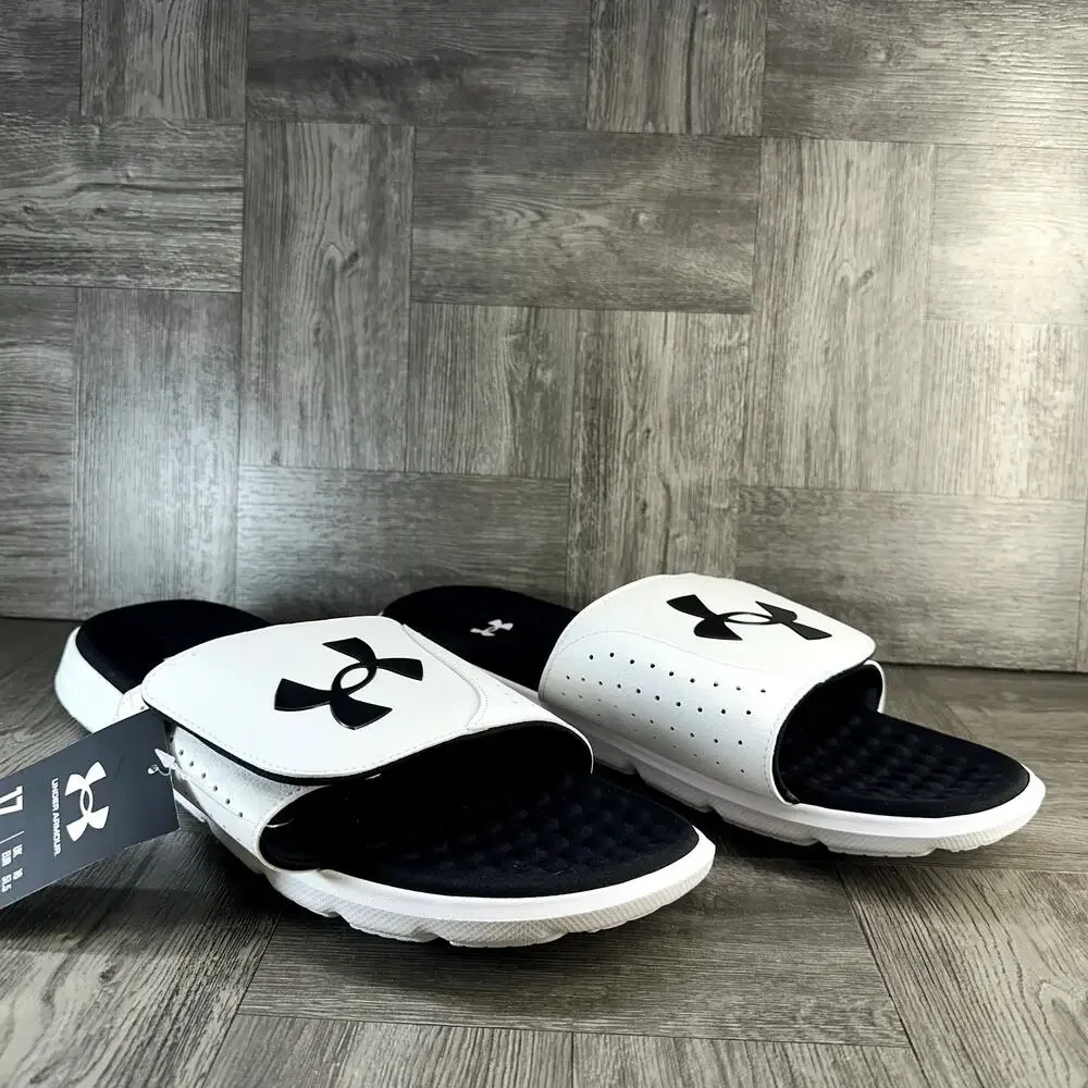 Under Armour Ignite Pro SL Mens Slides White Black 3026023-100 Size 17